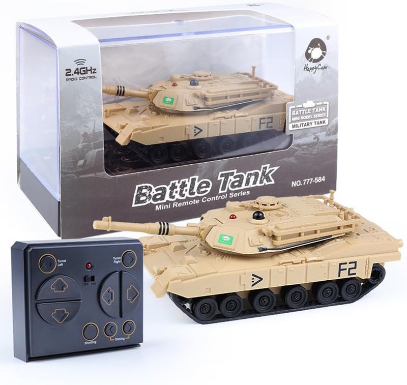 KALASU Remote Control Tank, 2.4GHz 9-Channel RC Combat Vehicle with Sound, Lights, Rotating Turret. Children's Military Toy for Boys and Girls (Yellow) - Image 1